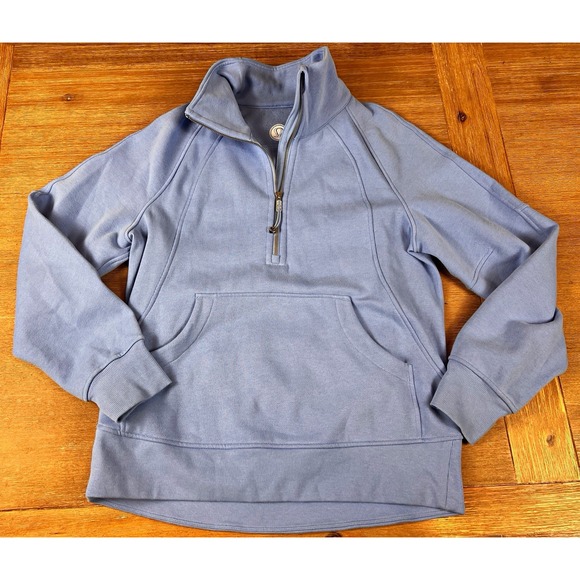lululemon athletica Tops - Lululemon Scuba Half Zip Funnel Neck Pullover Blue Gold Zip Women's Sweatshirt M